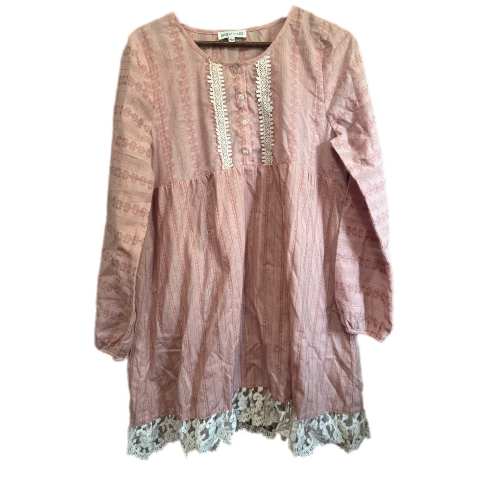 Tassels N Lace Tunic Top Womens Large Pink Excellent Boho Crochet‎ Embroidered L